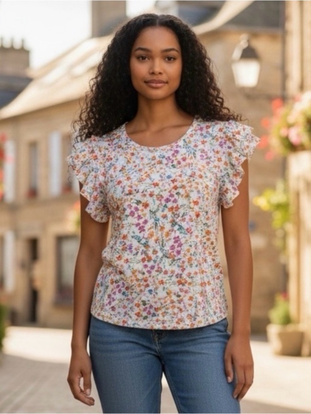 🫶🏻 Rose & Thyme Floral Ruffle Sleeve Tee